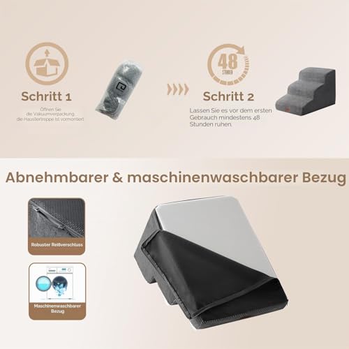 EHEYCIGA Hundetreppe für Kleine Hunde 40 cm Hoch, 3 Stufen, Grau