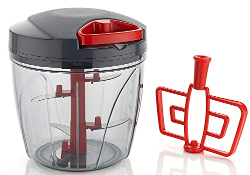 Image of 900ml Fruit & Vegetable Chopper for Kitchen, Stainless Steel Blades, Unbreakable Food-Grade Plastic, Anti-Slip Base, Free Curd /Cream Whipper, Egg Beater(ganesh pigeon chopper) Made in India