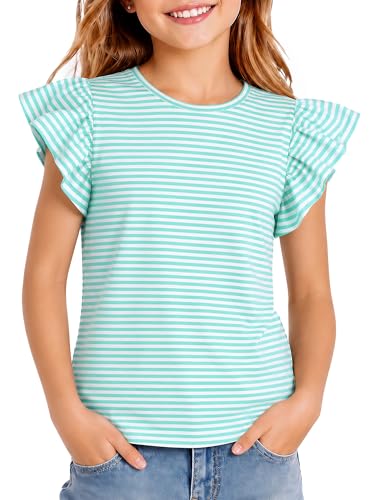 Image of Girls' Summer Shirts Cute Tops Ruffle Sleeve Crew Neck Casual Tees