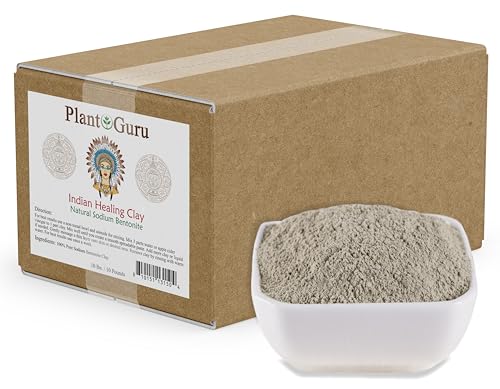 Plant Guru Sodium Bentonite Clay Powder 10 lbs. Bulk Wholesale 100% Natural Indian Healing Clay - Deep Pore Cleansing Facial And Body Mask - Detox Clay for Face, Hair, Acne, and Bath.