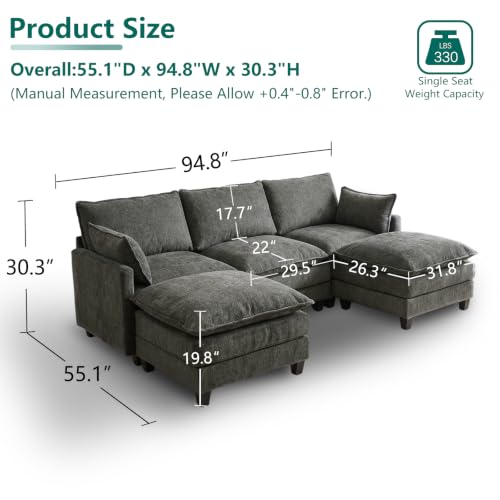 U Shaped Modular Sectional Sofa, Cloud Couch for Living Room - Image 2