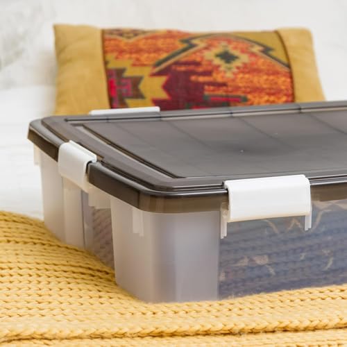 Image of IRIS USA WeatherPro Underbed 47 Qt Storage Bins with Lids, 1 Pack, BPA-Free Plastic Gasket Box with Tight Latch and Seal, Stackable Nestable Underbed Tote Tub - Gray /Clear