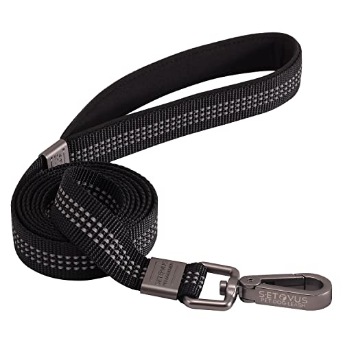 Reflective Nylon Dog Leash, Padded Handle Dogs Leashes for Walking,Training Lead for Large, Medium Dogs, 6FT, Black