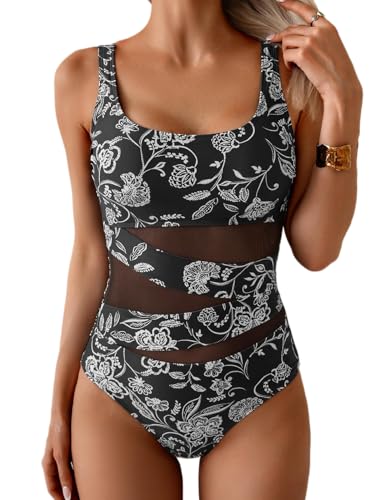 Image of B2prity Women's Mesh One Piece Swimsuit Tummy Control Sexy Bathing Suit Push Up Swim Suit Slimming Swimwear