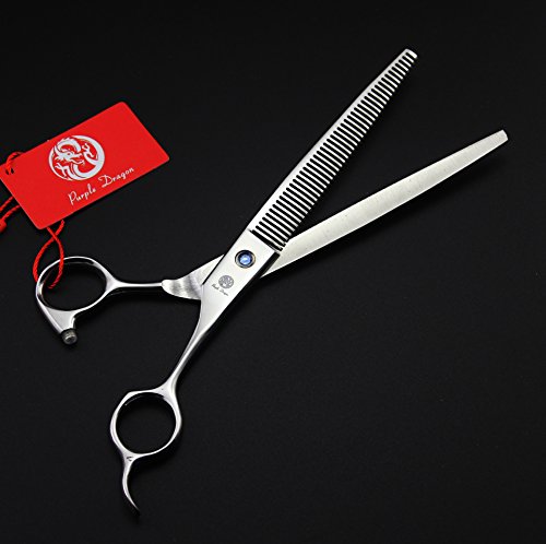 Image of Purple Dragon 8 inch 3 in 1 Professional Pet Grooming Thinning(Silver) | 2 PCS Curved Shear Includes Bag, Stainless Steel, Hair Thinning Scissor /Shear Set, Perfect for Hair Stylist or Home Use