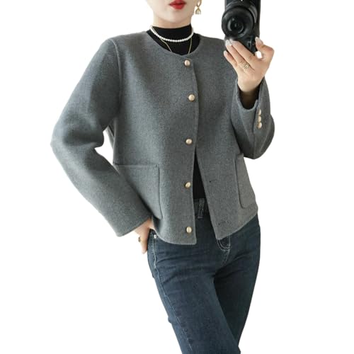 Cardigan court en cachemire femme veste tweed col rond poches