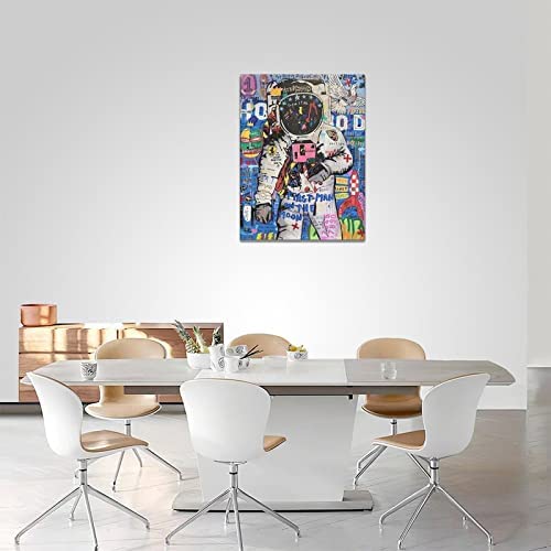 Banksy Astronaut Wall Art Pop Culture Graffiti Street Art Painting Pictures Wall Decor Framed Canvas Prints Modern Gifts For Man Artwork Home Decor For Bedroom Living Room Office 12"X16" #TOP1