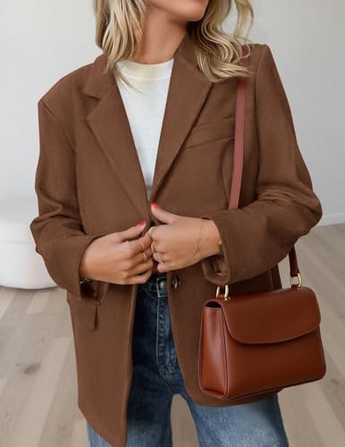 PRETTYGARDEN Blazers for Women Business Casual 2025 Fall Fashion Dressy Oversized Faux Suede Suit Jackets Work Office Clothes4