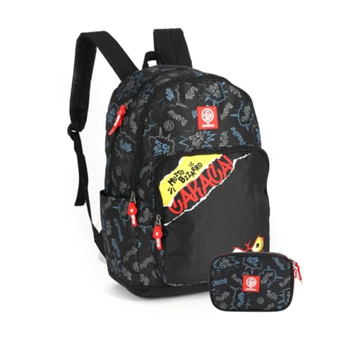 Kit Mochila De Costas Enaldinho Juvenil Escolar Estojo Box Preto