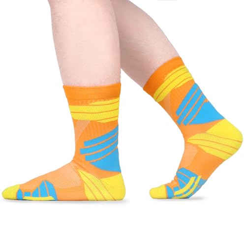 MAKABO Men's Cushioned Athletic Socks 3-Pack, Cushioned Crew Socks with Arch Compression for Sports3