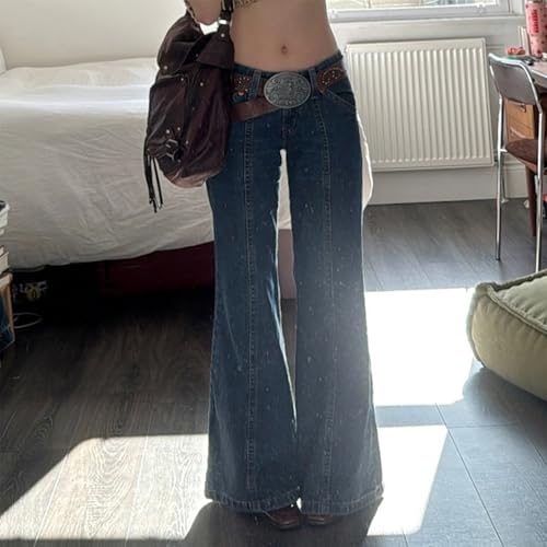 Low Rise Flare Jeans for Women Y2k Vintage 90s Bell Bottom Denim Pants Seam Front Baggy Jean Trousers with Pockets4