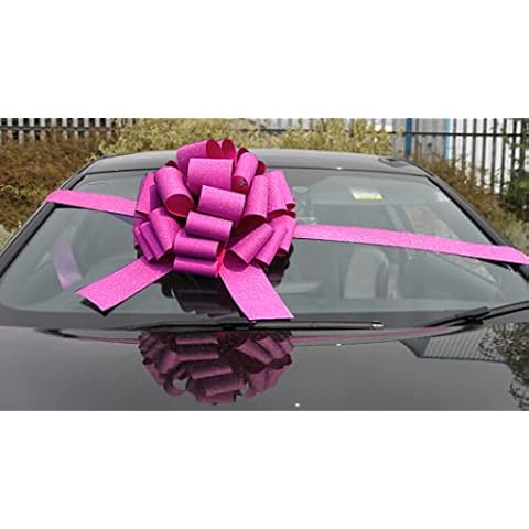 Jaffa Imports MEGA GIANT CAR BOW (16 inch) + 6 METRES of RIBBON for Cars, Bikes, Big Birthday & Christmas Gifts - GLITTER PINK/PURPLE Cover