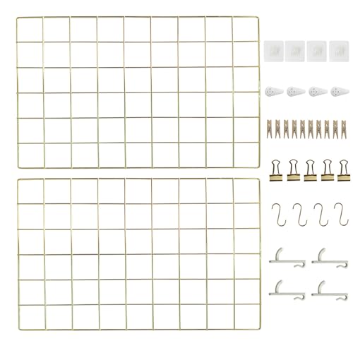 CIKLCIX Lot de 2 panneaux muraux en grille métallique pour photos - 44 x 29 cm - Cadre photo en maille métallique avec clips et crochets