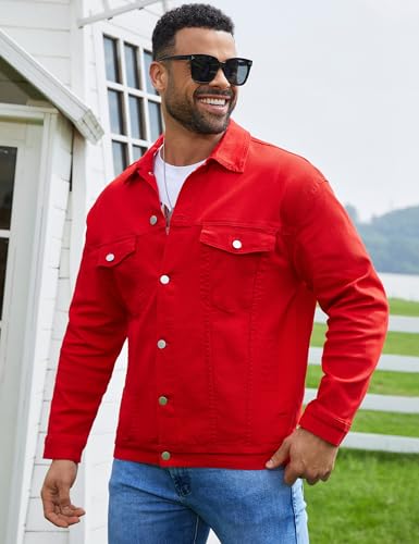Image of Bindefon Denim Jackets for Men Trucker Jean Jacket Unlined Coats Spring Fall Outfits