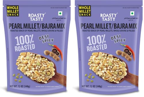 Image of Roasty Tasty Bajra Mix Desi Spicy | Healthy Snacks - Low Calorie, Low GI, Non Fried | Millet Mixture Namkeen - Made using Roasted Bajra | Cholesterol Free Diet - No Transfat | Chatpata Roasted Namkeen 340g
