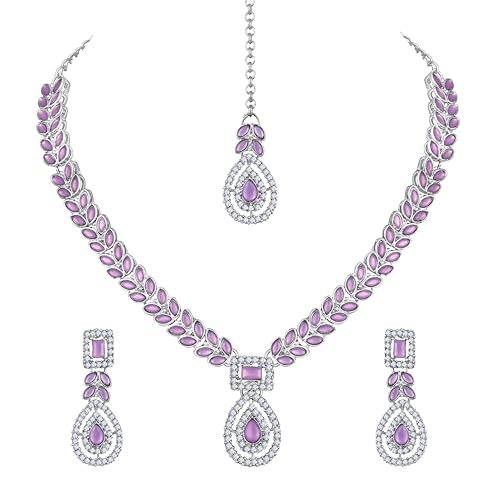 Image of Atasi International AD Diamond Kundan Style Silver Plated Crystals Necklace