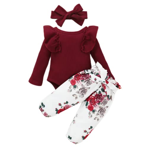 Image of Baby girl clothes, Newborn Baby Girl Clothes, Soft Long Sleeve Onesies Girl Collocation Pants and Headband