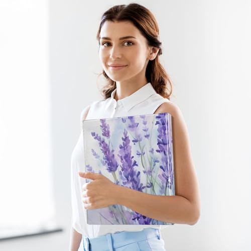 Image of 3 Ring Binder Purple Lavender Flower 1.5 inch Binders Three Ring Binders with Clipboard Fit 8.5'' x 11'' Paper 3 Interior PVC Clear Pockets for Office Supplies