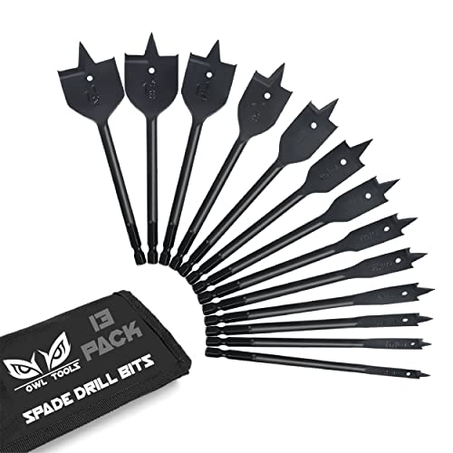 Spade Drill Bit Set For Wood (13 Pack - Carpenter Grade) Black Coated Paddle Bits In 13 Sizes 1/4", 5/16", 3/8", 1/2", 9/16", 5/8", 3/4", 7/8", 1", 1-1/8", 1-1/4", 1-3/8", 1-1/2" #TOP1