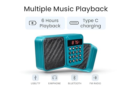 Image of Fire turtle M7 Pocket Blast Portable FM Radio with Bluetooth Speaker | 6W Powerful Sound | Up to 12 Hours Playtime | Type-C Fast Charging | USB, TF /SD Card, AUX Input | Number Keypad M7 Blue