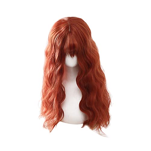 FOMIYES peluca larga mujer wigs for women peluca delantera de encaje peluca de pelo con flequillo peluca sintética rizada larga peluca de pelo de fiesta ondulado Orange
