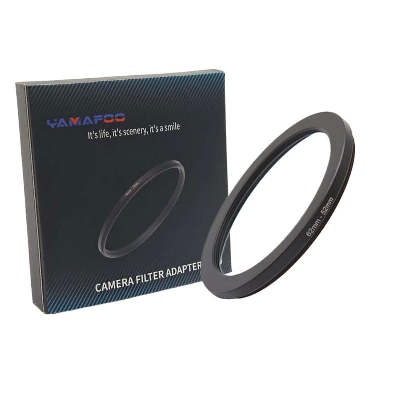 YAMAFOO 62mm to 52mm Step-Up Ring/Step Down Rings Filter Adapter for All Brands UV ND CPL Metal Ring Step-Up Rings Adapter Filter,Black (62-52)