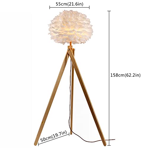 Lámpara de pie envolvente con suave pantalla de plumas blancas y elegante trípode 7