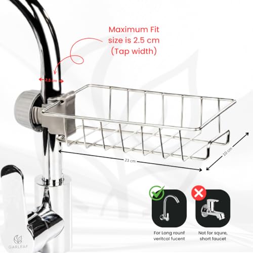 Image of Faucet Mounted Sponge Holder for Kitchen Sink - Stainless Steel Tap Storage Rack Organizer | Adjustable Clamp Basket for Scrubber, Soap, Dishwashing Accessories | Rust Proof (SS Caddy, Pack of 1)