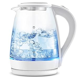 Pukomc Electric Kettle – 1.7L Hot Water Boiler – Glass Tea kettle with Wide Opening and Led Indicator, Auto Shut-Off and Boil-Dry Protection – Series 9460
