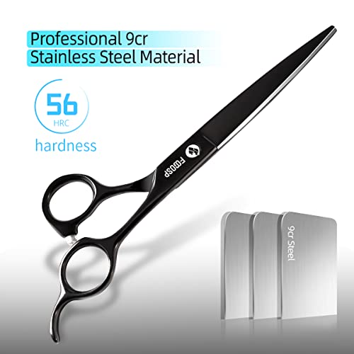 Fogosp Straight Dog Cutting Scissors For Grooming 7.0" Professional Pets Grooming Scissors For Small Medium Dog Cat Right Handed Grooming Beginner Black #TOP2