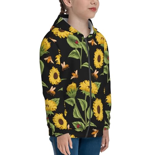 Bees and Sunflowers Kid Hoodies Boys Zip Up Sweatshirts Girls Pullover with Pocket4