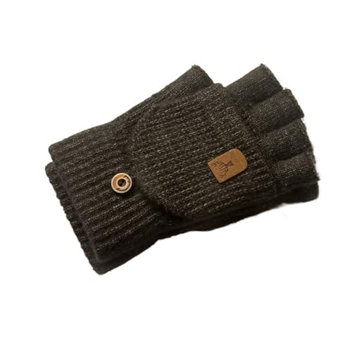 冬用ニット指なし手袋(男女兼用) - 学生やアウトドア活動に最適な暖かいハーフフィンガーグローブ(Dark Gray)