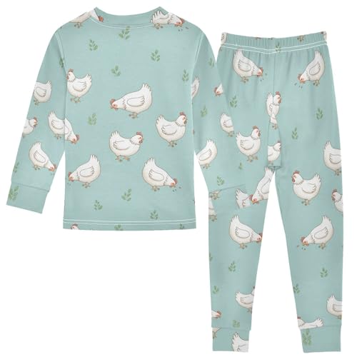 Pajama Sets Long Sleeve Chicken Pattern on Fabric Soft Comfy Sleepwear 2 Piece PJS 3-8T3