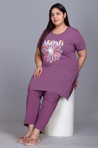 Image of In Love Women's Plus Size Graphic Printed Cotton Night Suit Set Short Sleeve
