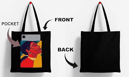 Image of ZORI Black Tote Bag With Pocket Printed Designed Canvas Tote Bags For Women large capacity,Tote bag For Shopping, College, Travel, More Canvas Handbag For Unisex Bag