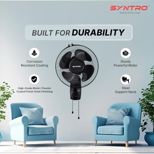 Image of Syntro AERON 300 mm Wall Mounted Fan for Home and Office | High Speed Cooling, Powerful Motor & Energy Efficient | 12 Months Manufacturer Warranty-Black