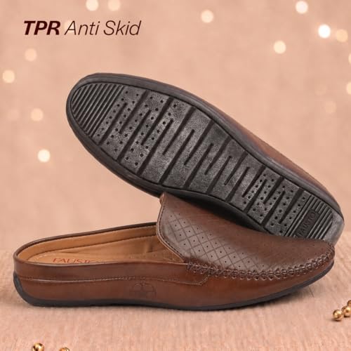 Image of FAUSTO Mens Perforated Stylish Driving Moccasins | Half Shoes for Office & Outings | Driving Loafers | Casual and Formal Mules | Soft Cushioned Insole