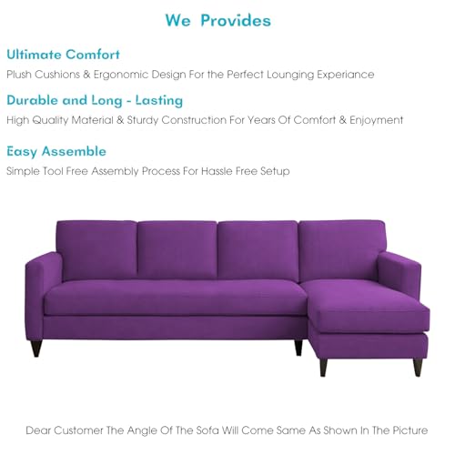 Image of Carlos RHS 4 Seater L Shape Sofa Set for Living Room & Home Office Furniture, Modern Durable Sectional Corner Sofa Couch, Premium Fabric Comfortable Seating with Strong Frame (Purple)