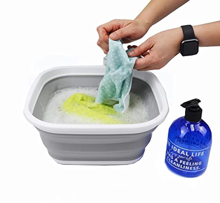 SAMMART 5.5L (1.4 Gallons) Collapsible Plastic Tub and 8L (2.11Gallons) Collapsible Dish Drainer with Drainer Board (Grey+Latte (Set of 2))