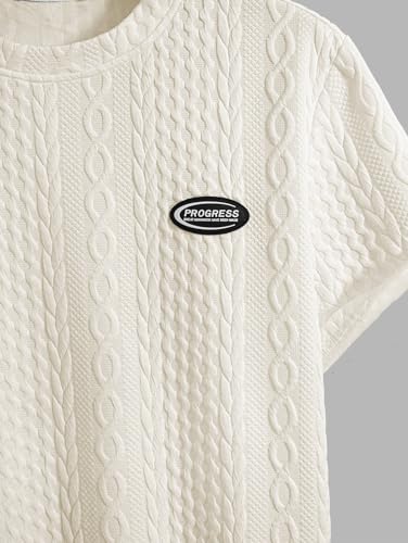 Image of Men's Casual Textured Letter Patch Design Short Sleeves T-shirt Or Drawstring Shorts -Co-ord Available(T-Shirt Light Yellow /S)