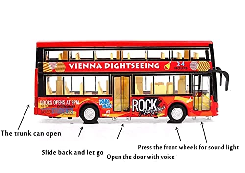 Image of Diecast Double Decker Travel Bus Toy Metal Alloy for Kids Light Music Open Door Collection Friction Powered Toys for Boy Kids (Blue)