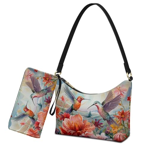 Underarm Purse Set for Women Soft Shoulder Purse Handbag with Wallet Set Smooth Top-Handle Shoulder Bag Clutch