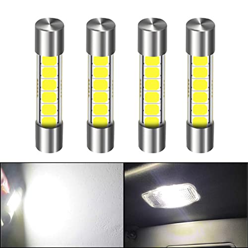 LOFIR 28mm 29mm Bombillas LED para Interior de Coche, 6614F 6612F 6615F 6 Chips SMD 2835 6500K Xenón Blanco 180LM Repuesto para Luces de Visera, Luces de Espejo de Tocador, Luces de Cúpula (4 Piezas) Cover
