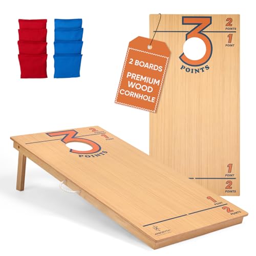 Image of Cornhole Board Set for Adults, Premium Wooden Bean Bag Toss Game with 8 All-Weather Bean Bags, Integrated Bean Bag Storage, Foldable Legs Outdoor Game
