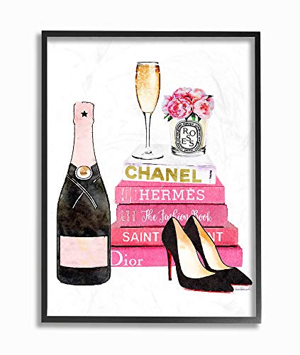 Stupell Industries Glam Pink Fashion Book Champagne Hells And Flowers Oversized Framed Giclee Texturized Art, Proudly Made In Usa #TOP23