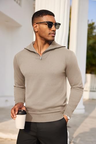 COOFANDY Mens Quarter Zip Pullover Quilted Pullover Casual Knit Long Sleeve Mock Neck Sweater Polo3