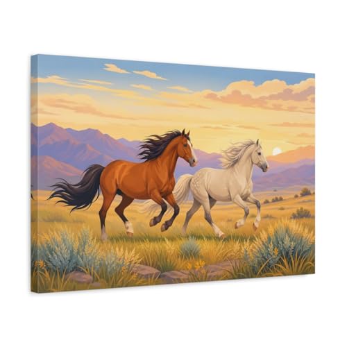 Tableau chevaux sauvages pour habiller un grand mur blanc de salon