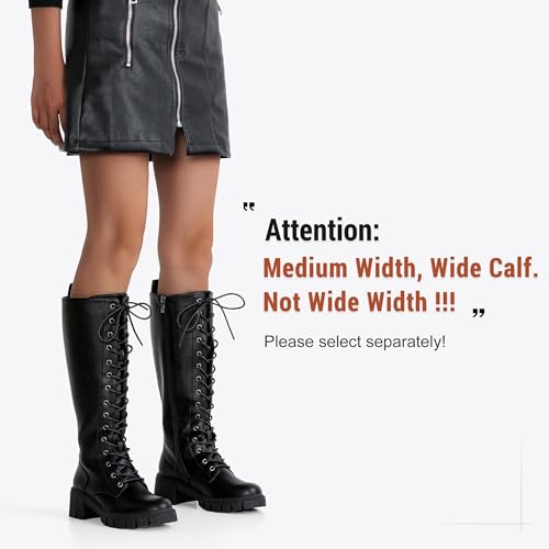 Image of Vepose Women's 953 Knee High Combat Boots Chunky Platform Heel, Lace Up Gothic Punk Work Boots for Dresses and Jeans