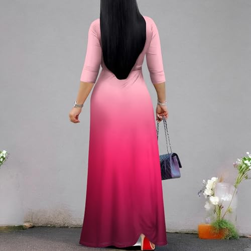 Image of PinkPatty Women's Plus Size Maxi Dress Casual 3 /4 Sleeve Dress with Belt | Soft stretch feel, printed style, flowy A-line fit, v neck, waist tie, side pockets, for vacation, party and daily wear
