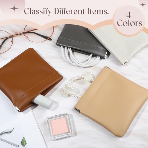 ISKYBOB 4PCS Small Makeup Bag for Purse, Portable Lambskin Pocket Cosmetic Bag Squeeze Top Coin Purse for Women Snap Closure Organizer Pouch Mini Self-Closing Lipstick Pouchic for Travel (Business)4